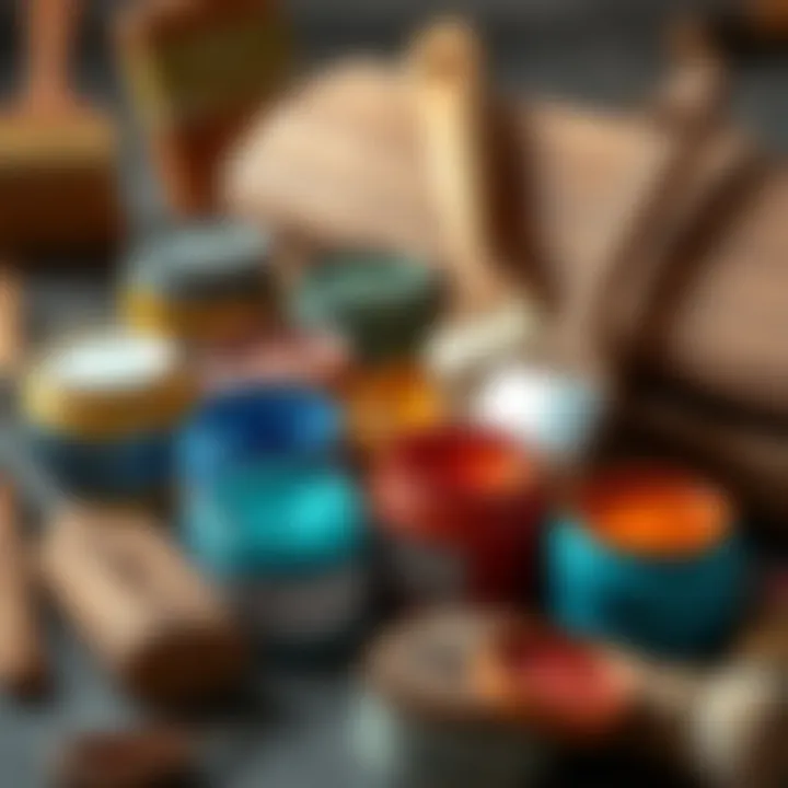 Brushes and paint pots arranged artistically