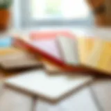 Colorful wooden paint samples arranged on a surface