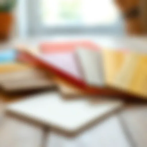 Colorful wooden paint samples arranged on a surface