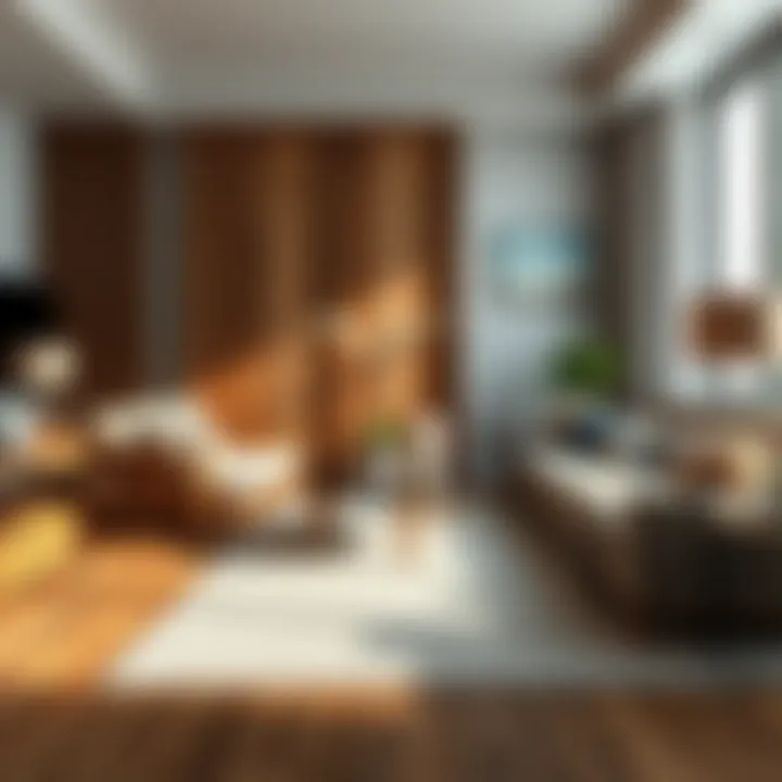 Different wood textures and finishes in a living room