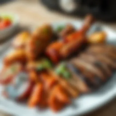 An assortment of air-fried meats arranged beautifully on a plate