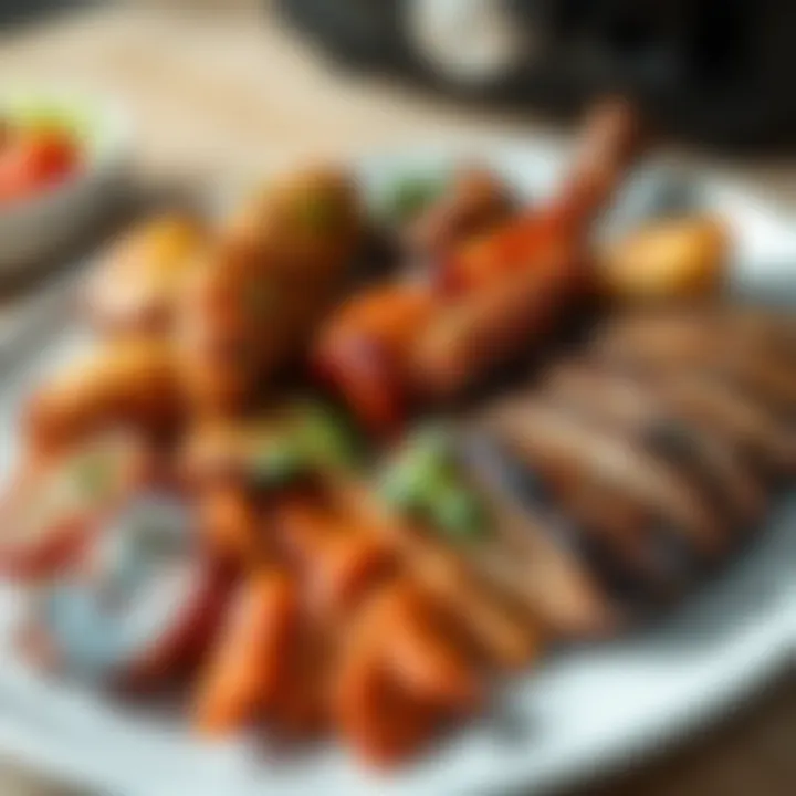 An assortment of air-fried meats arranged beautifully on a plate