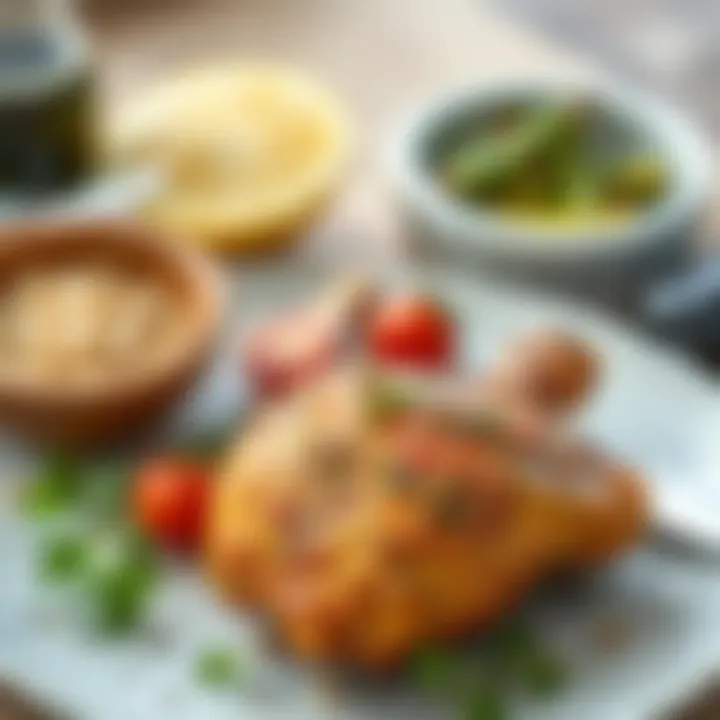 Herb-Garnished Air-Fried Chicken A delicious air-fried chicken dish garnished with herbs