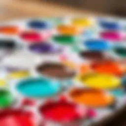 Vibrant acrylic paint colors spread on a palette