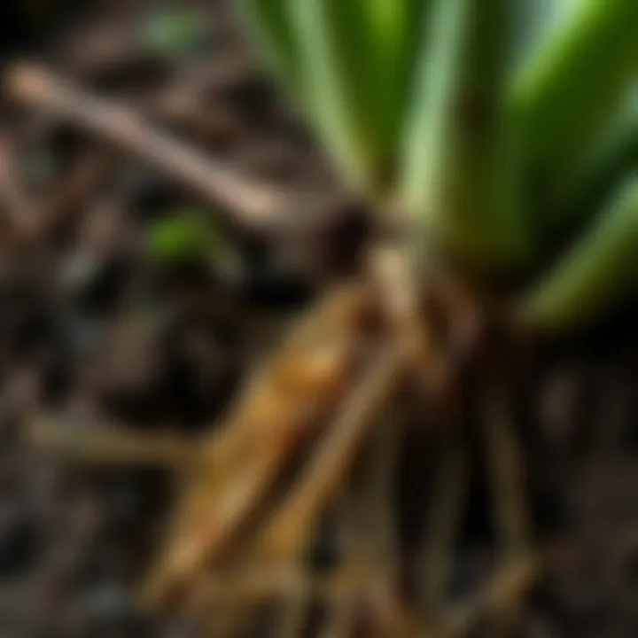 Healthy Root System of Aloe Vera A close-up of Aloe Vera roots and soil moisture