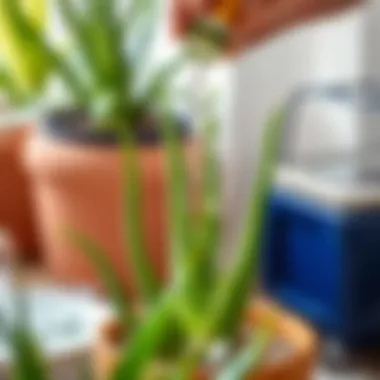 Aloe Vera plant being watered with precision