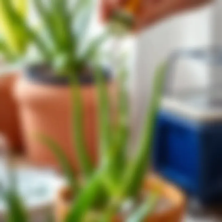 Aloe Vera plant being watered with precision