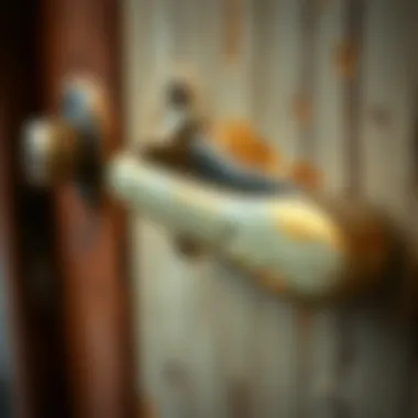 Detailed view of an American door handle with visible wear