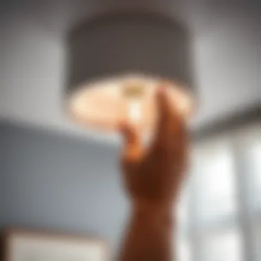 Detailed view of the installation process for a ceiling light