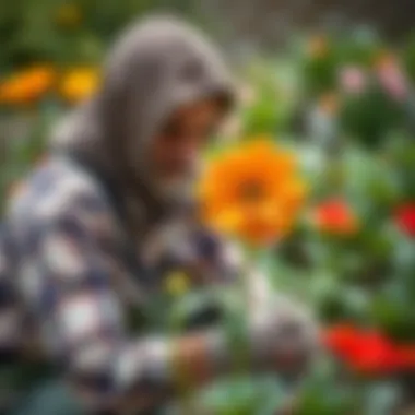 Caring for the Atatürk Flower A gardener tending to Atatürk flower with care