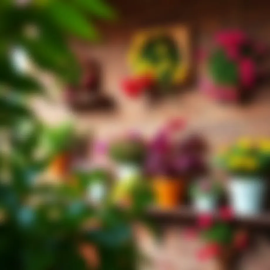 Charming balcony wall decor showcasing vibrant plant arrangements