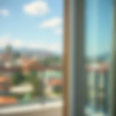 Close-up of spotless balcony glass with a beautiful view