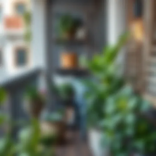 Stylish balcony with lush plants