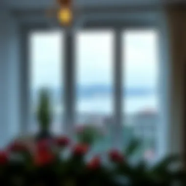 Inviting balcony window with a panoramic view and glass elements