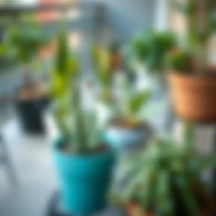 Plants arranged in a stylish balcony setting