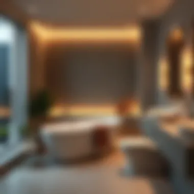 Luxurious bathroom with ambient lighting creating a serene atmosphere