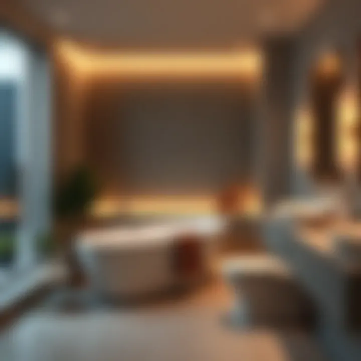 Luxurious bathroom with ambient lighting creating a serene atmosphere
