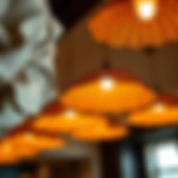 Close-up of unique materials used in suspended ceiling lighting