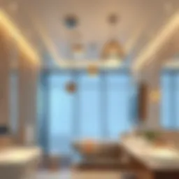 Elegant bathroom ceiling lighting design showcasing modern suspended fixtures