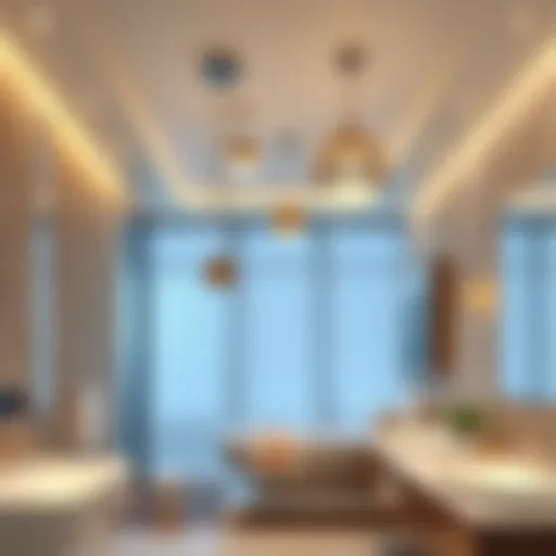 Modern Ceiling Lighting in Bathrooms Elegant bathroom ceiling lighting design showcasing modern suspended fixtures