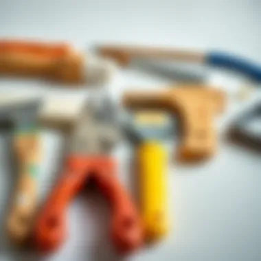 Essential painting tools laid out for bathroom cabinet renovation