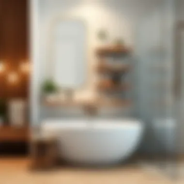 Functional shelving integrated into bathroom wall design.