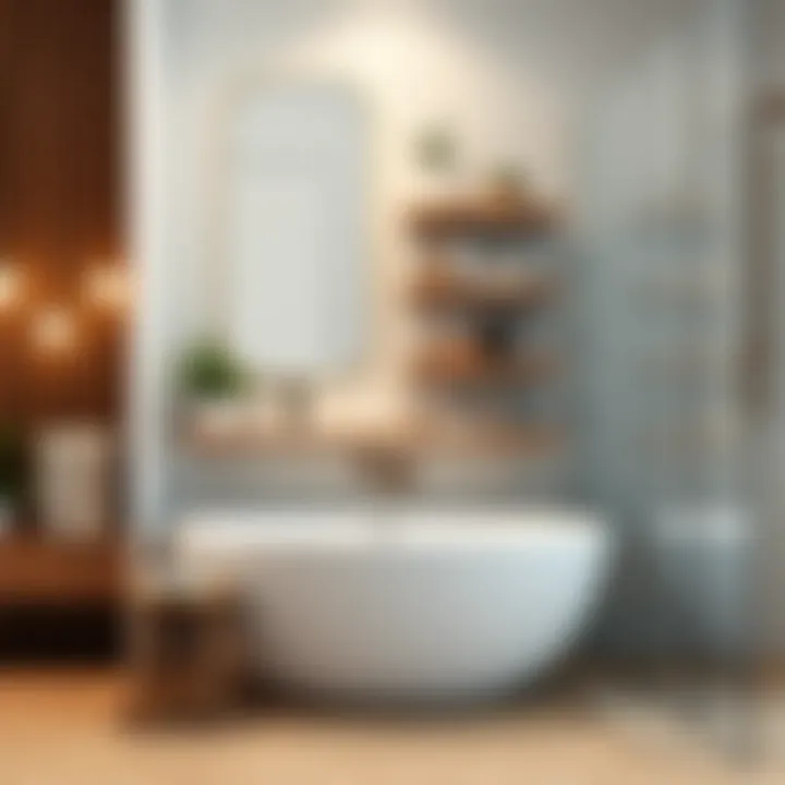 Functional shelving integrated into bathroom wall design.