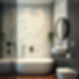 Elegant bathroom wall with modern tiles and stylish fixtures.