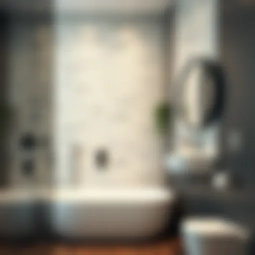 Elegant bathroom wall with modern tiles and stylish fixtures.