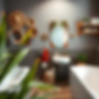 Unique wall decor elements adding character to a bathroom.