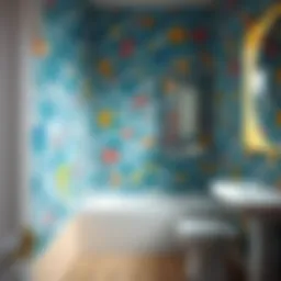 Colorful tiles in a bathroom after being painted