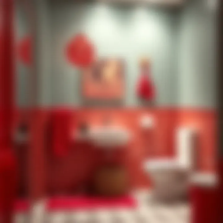 Vibrant bathroom showcasing bold red accents