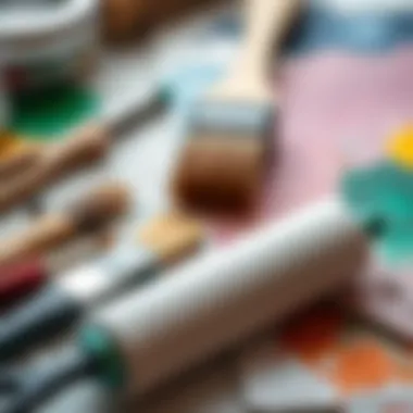 Tools for Print Pigment Application Artistic tools laid out for print pigment application, including brushes and rollers.