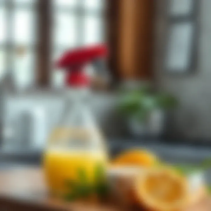 Homemade cleaning solution in a spray bottle