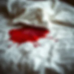Bedding with a noticeable blood stain