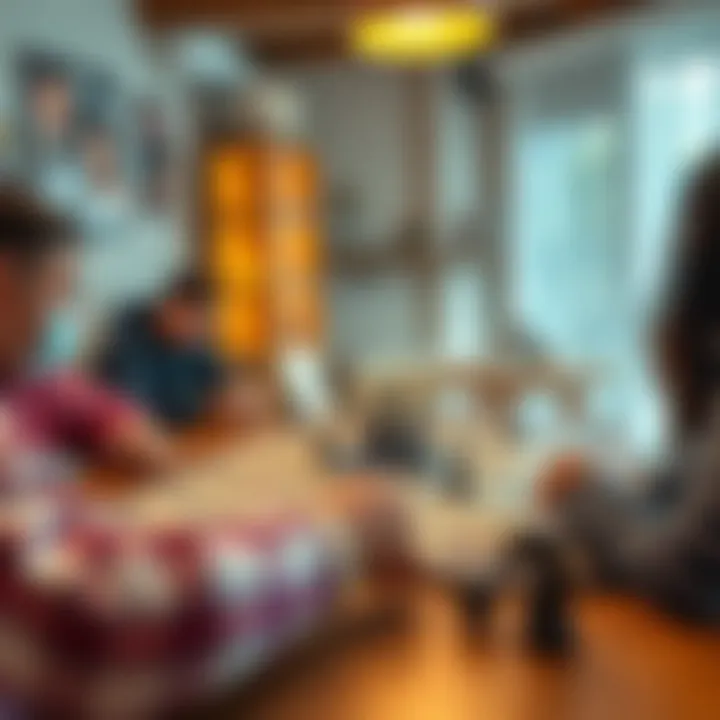 A vibrant board game setup on a table with players engaged in a competitive round.