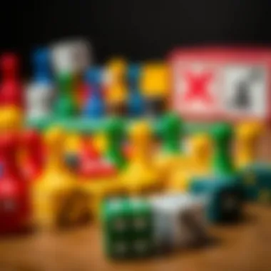 A colorful assortment of game pieces and dice ready for a fun night of games.