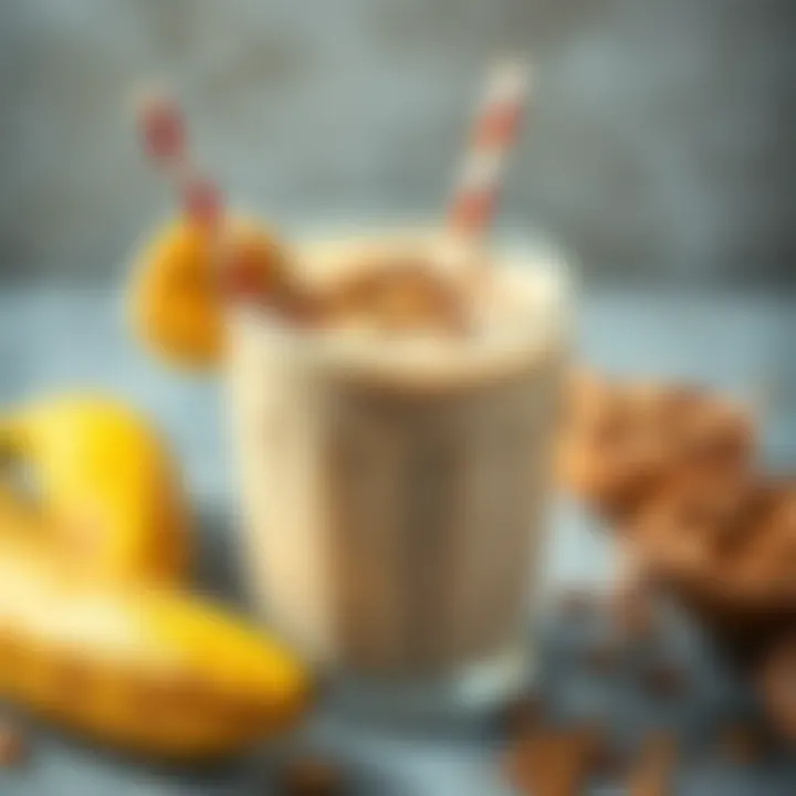 Creamy banana smoothie topped with nuts and seeds
