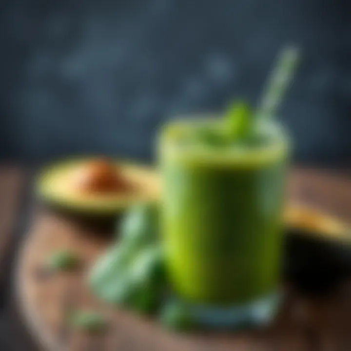 Green smoothie with spinach and avocado garnished with mint leaves