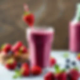 Vibrant berry smoothie in a glass with fresh berries on the side