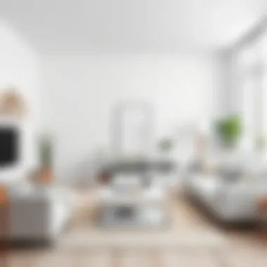 A modern white living room with minimalist furniture and elegant decor