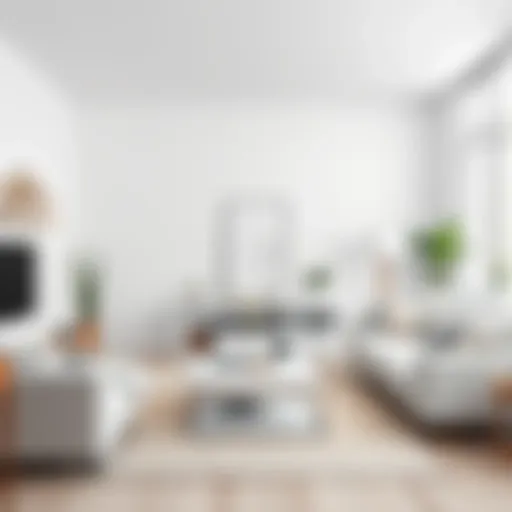 A modern white living room with minimalist furniture and elegant decor