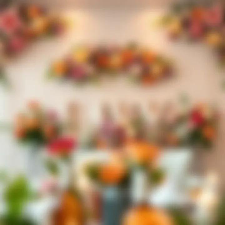 Sophisticated Floral Backdrop Elegant floral arrangement on a birthday wall backdrop