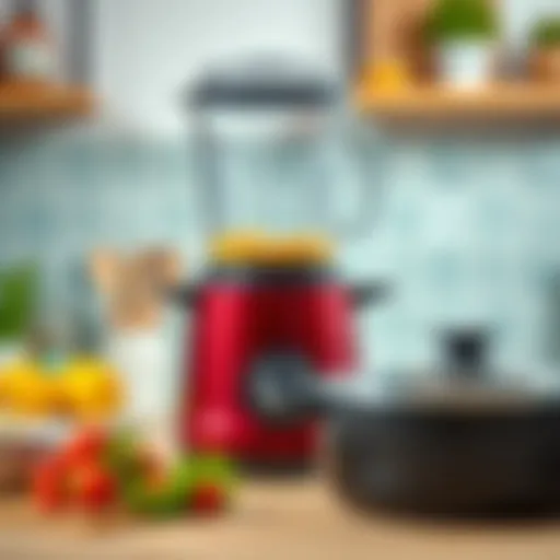 Illustration showing a blender and cookware interaction