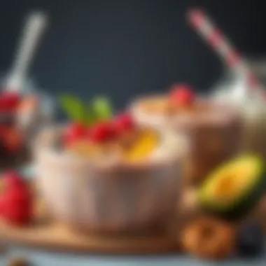 An artistic arrangement of smoothie bowls topped with nuts and seeds