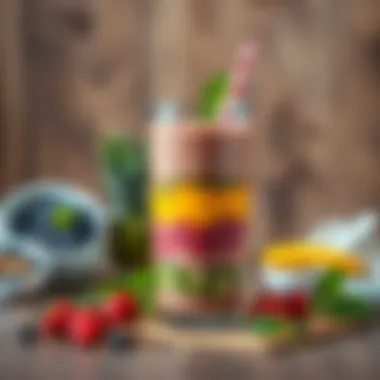 A beautifully presented smoothie in a glass with colorful layers