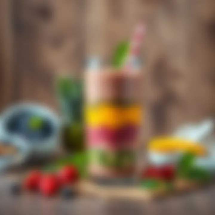 A beautifully presented smoothie in a glass with colorful layers