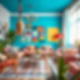 Bohemian style living room with vibrant colors and eclectic decor