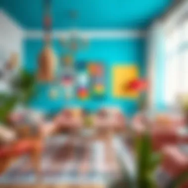 Bohemian style living room with vibrant colors and eclectic decor