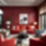 Elegant Living Room with Burgundy Walls Elegant living room featuring burgundy walls and complementary decor